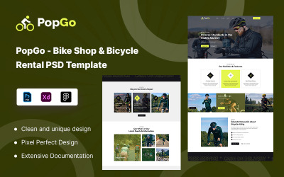 PopGo - Modello PSD per negozio di biciclette e noleggio biciclette