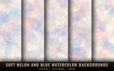 Weiche Melone und blaue Aquarellhintergründe