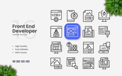 16 Front End Developer Outline Icon Set
