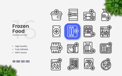 16 Frozen Food Outline Icon Set