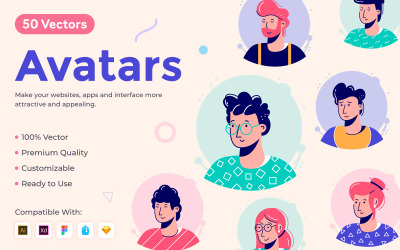 50 Avatar platta vektorikoner