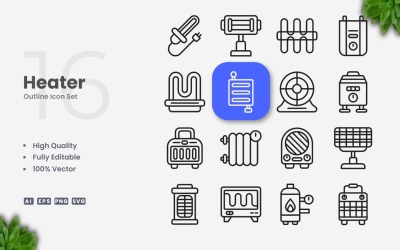 16 Heater Outline Icon Set