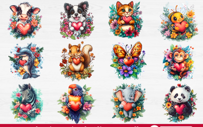 Pacote de clipart de animais fofos para o dia dos namorados