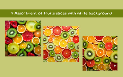 Assortment of fruits slices with white background