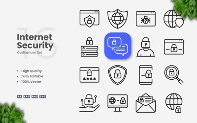 Ensemble de 16 icônes de contour de sécurité Internet