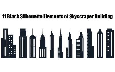 11 Black Silhouette Elements of Skyscraper Building