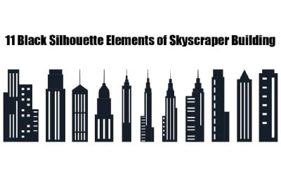 11 schwarze Silhouettenelemente eines Wolkenkratzergebäudes