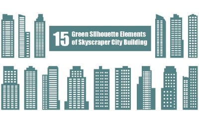 15 Green Silhouette Elements of City Building