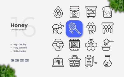16 Honey Outline Icon Set
