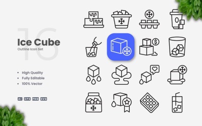 16 Ice Cube Outline Icon Set