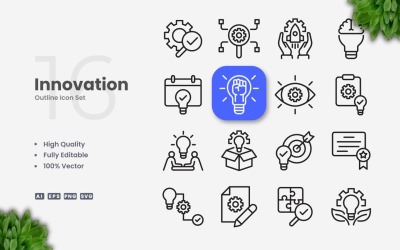 16 Innovatie-omtrekpictogramset