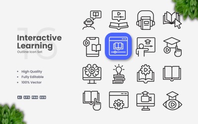 16 Interactieve leeroverzicht-pictogramset
