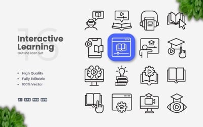 16 Interactive Learning Outline Icon Set