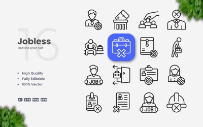 16 Symbolsatz für arbeitslose Umrisse