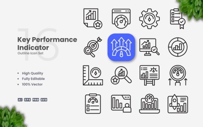 Ensemble d&amp;#39;icônes de 16 indicateurs clés de performance