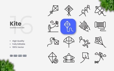 16 Kite Outline Icon-collectie