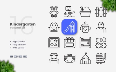 16 set di icone di contorno per l&amp;#39;asilo