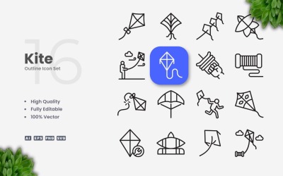 Коллекция иконок 16 Kite Outline