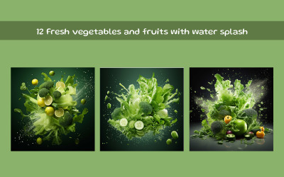 Fresh vegetables and fruits with water splash