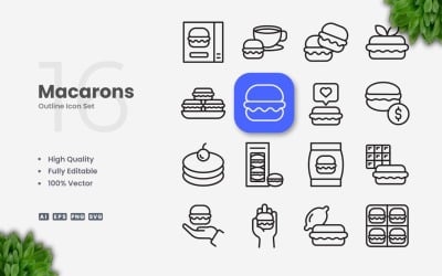 Conjunto de 16 iconos de contorno de macarons