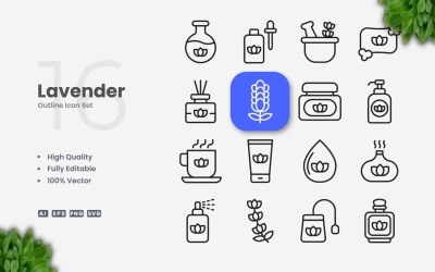 16 Lavender Outline Icon Set