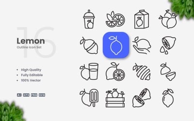 16 Lemon Outline Icon Set