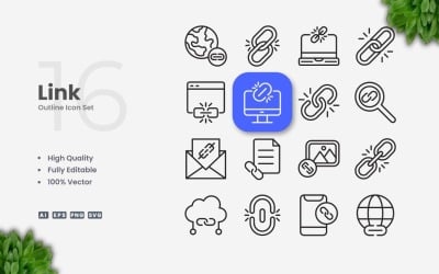 16 Link Outline Icon Collection