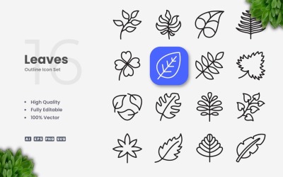 16 листя контур набір іконок