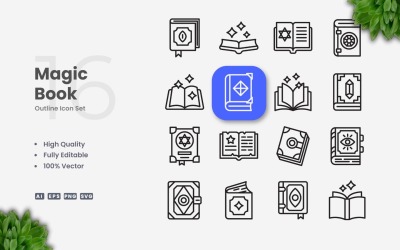 16 Set di icone di contorno del libro magico