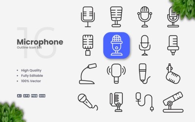16 个麦克风轮廓图标集
