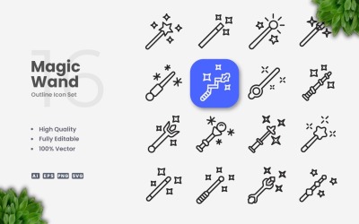 16 Magic wand Outline Icon Set