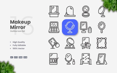 16 Makyaj Aynası Anahat Simgesi Seti