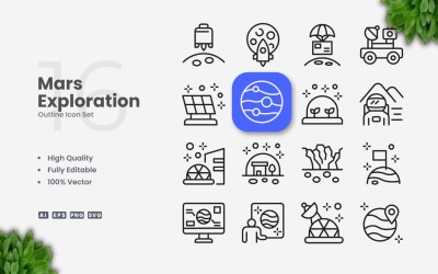 16 Mars Exploratie Schets Icon Set