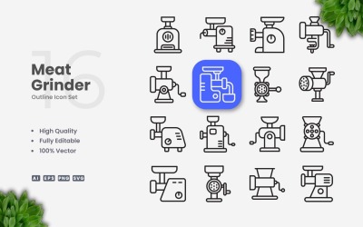 16 Meat Grinder Outline Icon Set