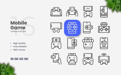 16 Set di icone di contorno del gioco mobile