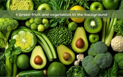 Green fruit and vegetables in the background