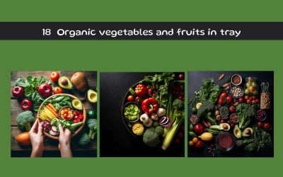Organic vegetables and fruits in tray