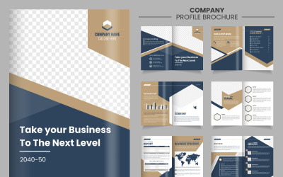 broschyrdesign som visar olika sektioner och grafik i modern layout,