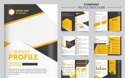 Company profile brochure design showcasing various sections and graphics in modern layout,