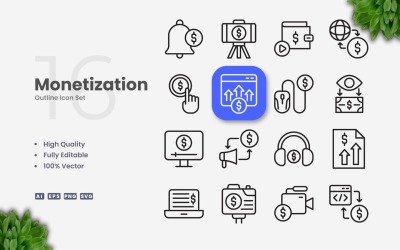 16 Monetization Outline Icon Set
