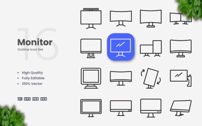 16 Monitor Outline Icon Set
