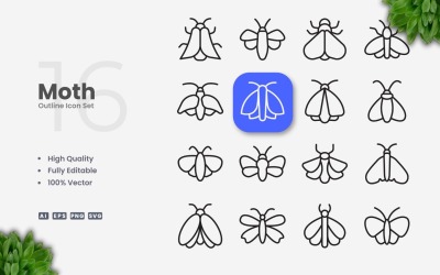 16 Moth Outline ikonsamling