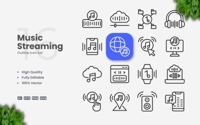Conjunto de 16 ícones de contorno de streaming de música