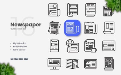 16 Krantencontourenpictogramset