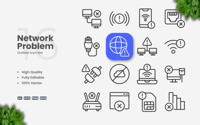 16 Netwerkprobleemoverzicht-pictogramset