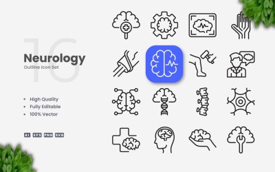 16 Neurologi kontur Ikonuppsättning