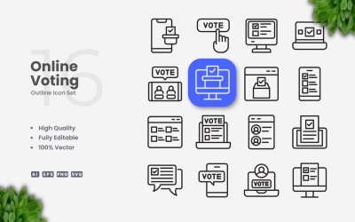 Conjunto de 16 ícones de contorno de votação online