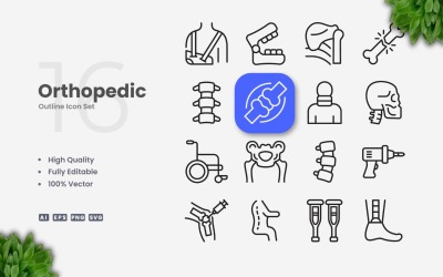 Conjunto de 16 ícones de contorno ortopédico