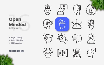16 Öppensinnade konturikonuppsättning