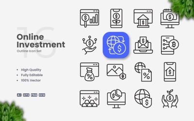 16 Set di icone di contorno di investimento online